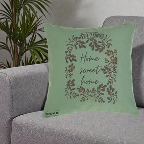 Perna Decorativa Home Sweet Home Frunze Colorate, 40x40 cm, Verde, Husa Detasabila, Perna Inclusa, BEKZ®