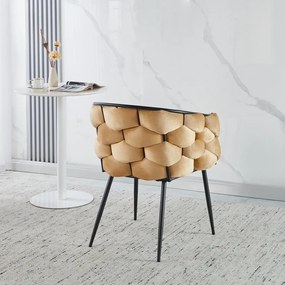 Scaun dining, tapiterie catifea, cadru metalic negru, Maro deschis