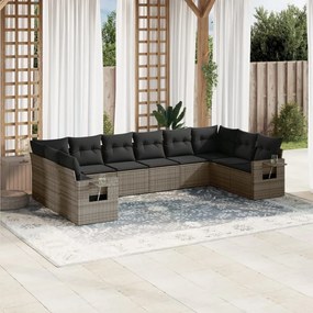 3220669 vidaXL Set mobilier de grădină cu perne, 10 piese, gri, poliratan