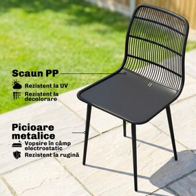 Outsunny Scaune de Dining pentru Exterior Set de 4, Scaune de Grădină cu Spatar Fisurat, Negru | Aosom Romania