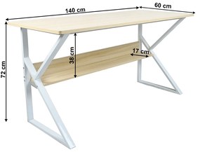 Birou metal alb mdf stejar sonoma , 140 cm lungime