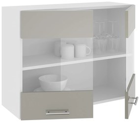 Corp Superior Karo, 2 Usi, cu sticla, Gri Lucios/Alb, MDF, 80 x 30 x 60 cm