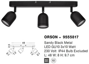Plafoniera cu 3 Spoturi pentru baie cu protectie IP44 ORSON negru