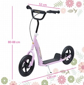 HOMCOM Trotinetă cu 2 Roți pentru Copii 5-12 Ani cu Frână Posterioară și Ghidon Reglabil, Trotinetă din Oțel și Plastic, 120x52x80-88 cm, Roz | Aosom Romania
