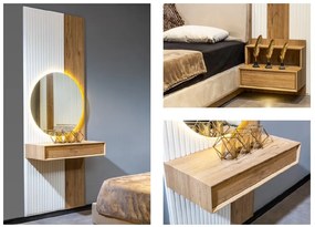 Set complet pat cu tablie tip perete decorativ, noptiere si iluminat integrat ege (160x200)