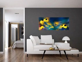 Tablou - Fluture galben și flori (120x50 cm)