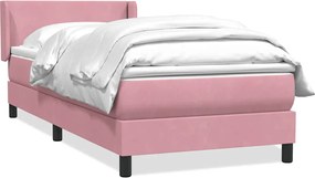 vidaXL Pat box spring cu saltea, roz, 90x210 cm, catifea
