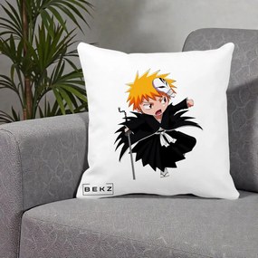 Perna Personalizata Bleach Ichigo Chibi cu Masca, 40x40 cm, Alba Mata, Husa Detasabila, Perna Inclusa, BEKZ®
