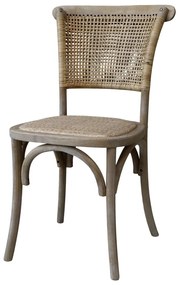 Scaun dining, bej, din lemn de cauciuc si rattan, cu aspect vintage, Old French