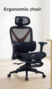 DeluxStar YX-977 NEXOR PRO MESH – Scaun Ergonomic cu Suport Lombar 3D, Tetieră 3D, Cotiere 4D, Șezut Glisant, Înclinare 140°, Suport pentru Picioare, Mesh, Negru