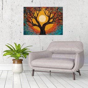 Tablou pe sticlă - Soarele în coroana arborelui vieții (70x50 cm)