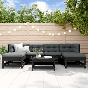 3186365 vidaXL Set mobilier grădină cu perne, 7 piese, negru, lemn masiv pin