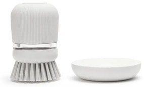 Dozator detergent de vase cu perie Brabantia Sinkside 1003318, 100 ml, Peri din poliester, Suport, Gri deschis