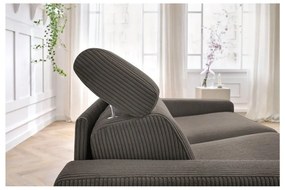 Canapea gri/maro extensibilă cu tapițerie din catifea reiată 195 cm Monaco – Bobochic Paris