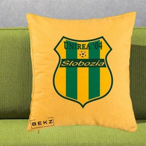 Perna Personalizata Unirea '04 Slobozia Fotbal, 40x40 cm, Galben, Husa Detasabila, Perna Inclusa, BEKZ®