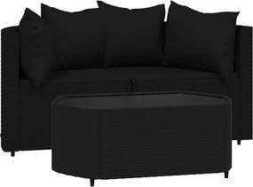 vidaXL Set mobilier de grădină cu perne, 3 piese, negru, poliratan