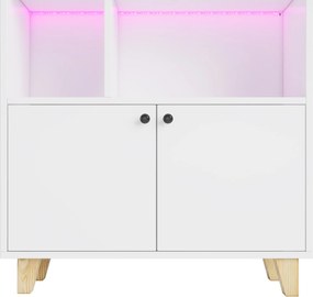 Bibliotecă cu iluminare ambientală LED cu schimbare de culoare, uși duble și mai multe rafturi, 80x30x173 cm, Alb