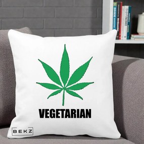 Perna Decorativa Vegetarian cu Frunza, 40x40 cm, Alba Mata, Husa Detasabila, Perna Inclusa, BEKZ®