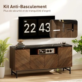 HOMCOM Comodă TV pentru televizoare până la 165,1 cm comodă TV din lemn cu compartiment deschis și orificiu pentru cabluri, efect marmură, 140x39x66cm, nuc | Aosom Romania