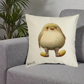 Perna Decorativa Pui Pufos cu Sosete Dungate, 40x40 cm, Ecru, Husa Detasabila, Perna Inclusa, BEKZ®