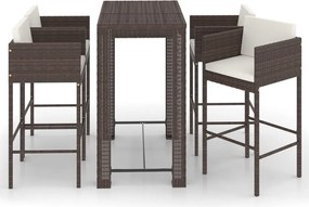 vidaXL Set mobilier bar de grădină cu perne, 5 piese, maro, poliratan