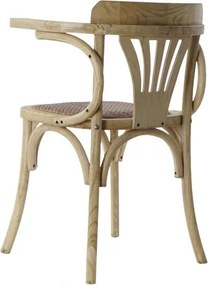 Scaun cu brațe dining din lemn masiv de ulm cu șezut împletit din rattan, 57×46×78 cm, „Brasserie"