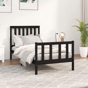 3188195 vidaXL Cadru de pat cu tăblie, negru, 90x200 cm, lemn masiv de pin
