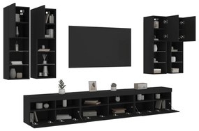 3216779 vidaXL Set comode TV de perete, 7 piese, cu lumini LED, negru