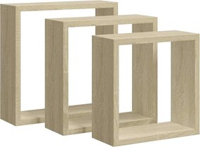 vidaXL Rafturi de perete cub, 3 buc., stejar sonoma
