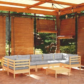 3097312 vidaXL Set mobilier de grădină cu perne, 8 piese, gri, lemn de pin