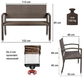STILISTA Bancă de grădină din poliratan, 122 x 52 cm, negru