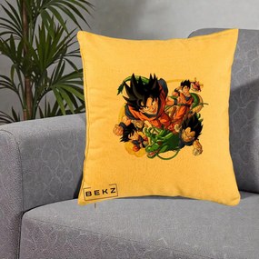 Perna Personalizata Dragon Ball Goku si Shenron Actiune, 40x40 cm, Galben, Husa Detasabila, Perna Inclusa, BEKZ®