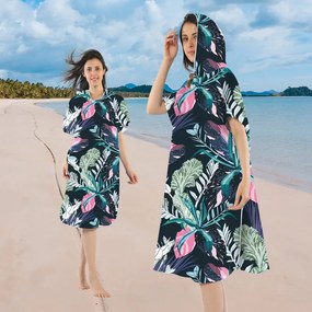 Poncho prosop de plaja NIGHT BLOSSOM negru 80x145 cm