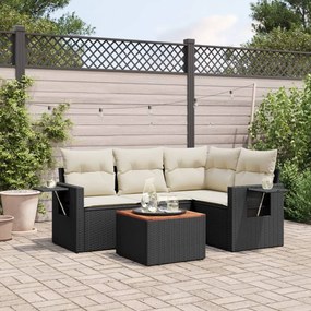 vidaXL Set mobilier de grădină cu perne, 5 piese, negru, poliratan