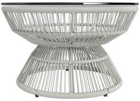 Outsunny Masă de cafea de grădină rotundă, masă auxiliară din rattan și blat de sticlă temperată Ø 60 x 37H cm | Aosom Romania