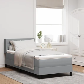 vidaXL Pat box spring cu saltea gri deschis, 90 x 200 cm, din textil