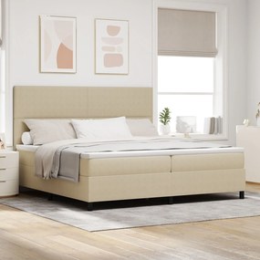 vidaXL Pat cu arcuri cu saltea Bej Deschis 200x200 cm Țesătură de corduroy