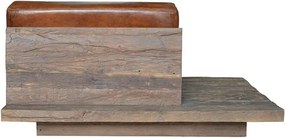 Canapea 1 loc din piele naturală maro, cu bază din lemn reciclat și blat lateral pe stânga, aspect rustic, 82 x 140 x 90 cm, „Pure Left”
