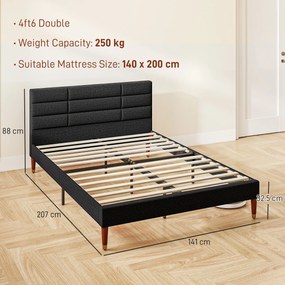HOMCOM Cadru de pat dublu pentru 2 persoane cu somier cu lamele și cap de pat tapitat compatibil cu salteaua 140 x 200 cm, negru | Aosom Romania