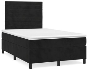 vidaXL Pat cu arcuri, saltea și LED, negru, 120x190 cm, catifea