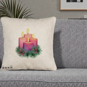 Perna Decorativa Lumanari Advent Roz-Violet, 40x40 cm, Bej Canapea, Husa Detasabila, Perna Inclusa, BEKZ®