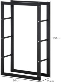 HOMCOM Suport Lemne pentru Interior și Exterior din Țevi de Fier, Capacitate 100 kg, 60x25x100 cm | Aosom Romania