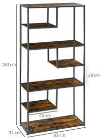 HOMCOM Bibliotecă raft de depozitare cu 7 nivele cadru din oțel stil industrial 83 x 34 x 180 cm negru | Aosom Romania
