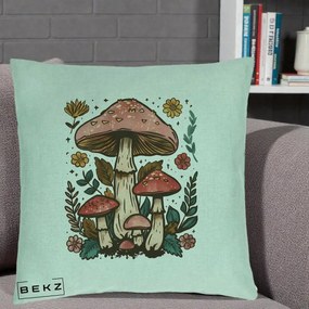 Perna Decorativa Ciuperci Vintage Floral, 40x40 cm, Verde Menta, Husa Detasabila, Perna Inclusa, BEKZ®