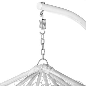 Scaun suspendat alb KOKON cu suport, perna verde-alb