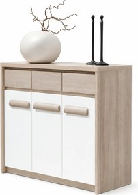 Comoda ROMA 12, stejar Ferrara/alb lucios/gri mat, PAL/PVC, 135x43x104