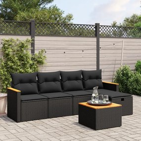 3265290 vidaXL Set mobilier de grădină cu perne, 6 piese, negru, poliratan