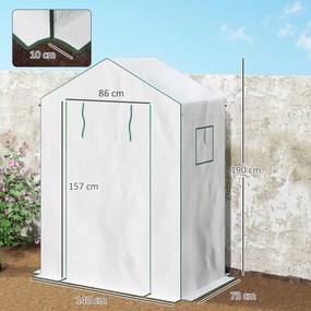 Outsunny Seră de grădină cu 1 ușă, 2 ferestre și 2 rafturi în formă de U pentru legume, plante, flori, copertină PE 140x73x190 cm | Aosom Romania