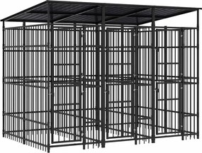 vidaXL Padoc pentru câini de exterior cu acoperiș, 5,53 m², oțel