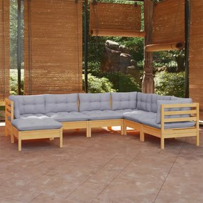 3096561 vidaXL Set mobilier grădină cu perne gri, 7 piese, lemn masiv de pin